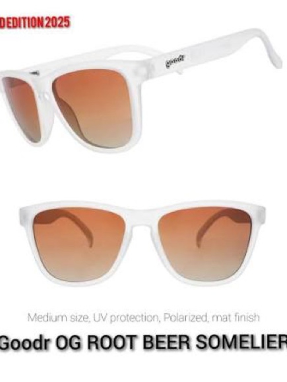 Goodr Translucent White Frame Sunglasses with Brown Gradient Lenses - Picture 5 of 6